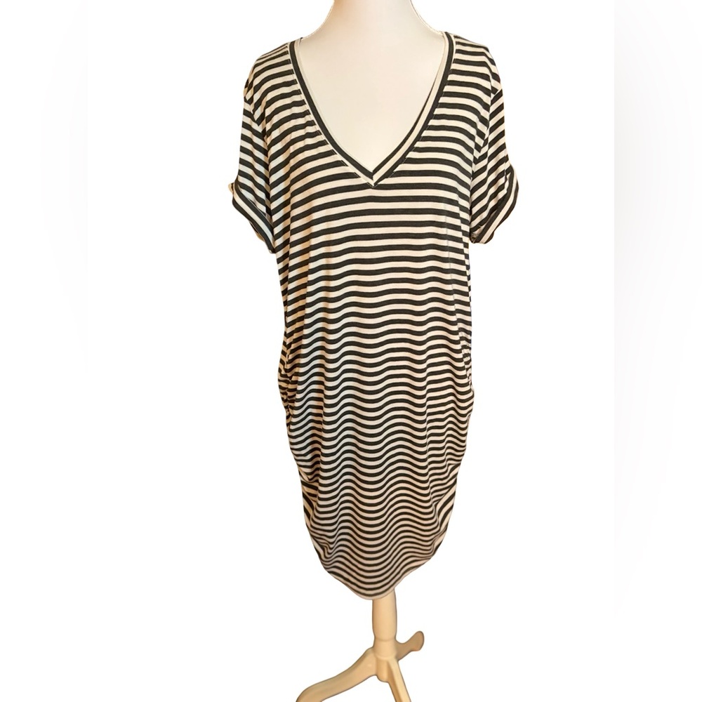 Tina Stephens Debbie V- Neck Black and White Striped Dress